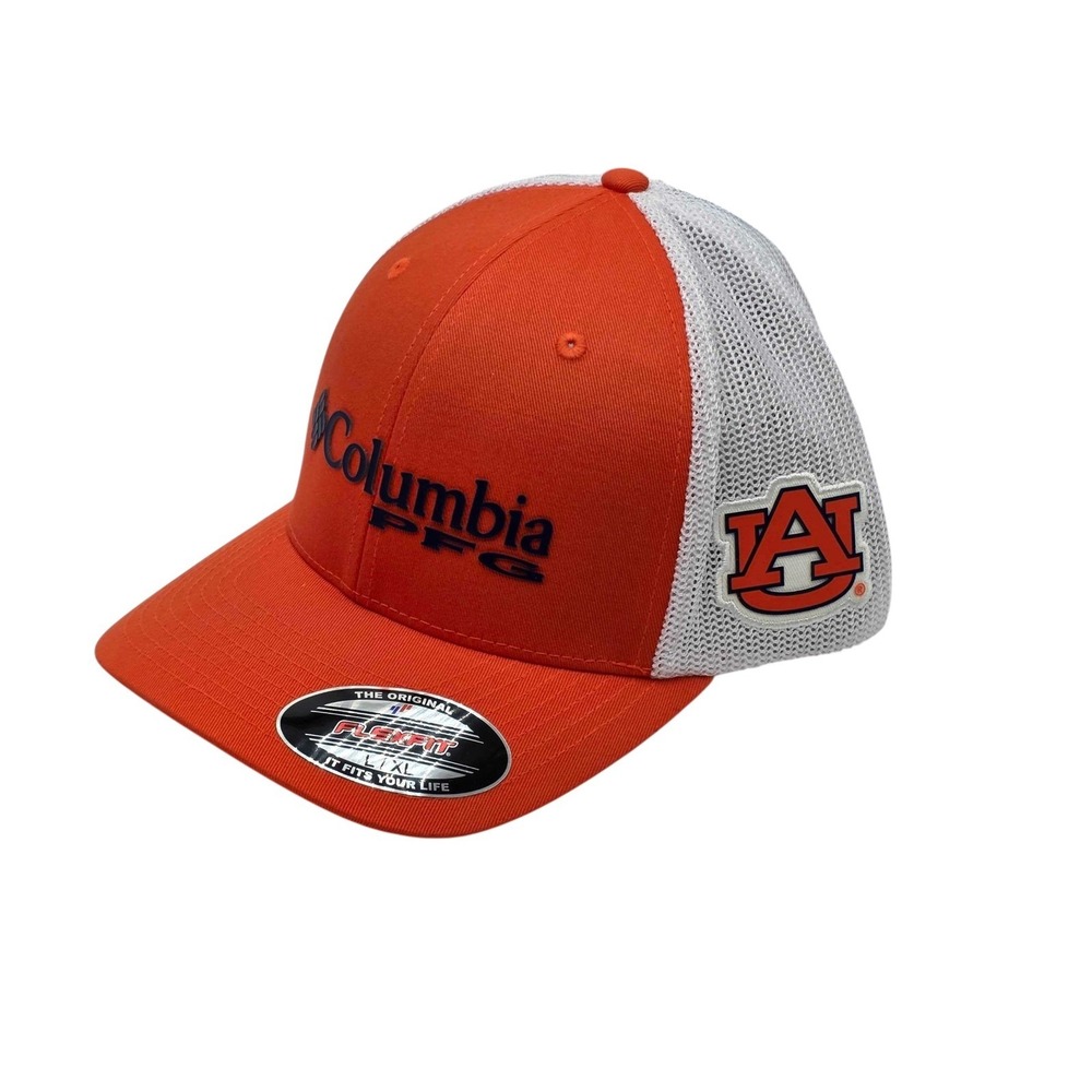 Columbia PFG Auburn Tigers NCAA FlexFit Mesh Hat Cap Size L/XL Orange White NWT